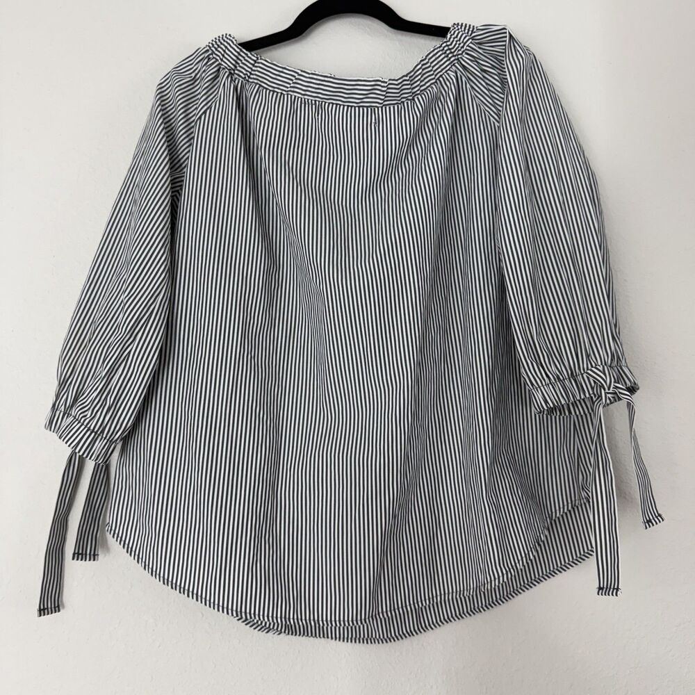 Potters Pot Womens Blouse Top Shirt Medium Fit Off Shoulder Bow Sleeve Striped - Picture 6 of 8